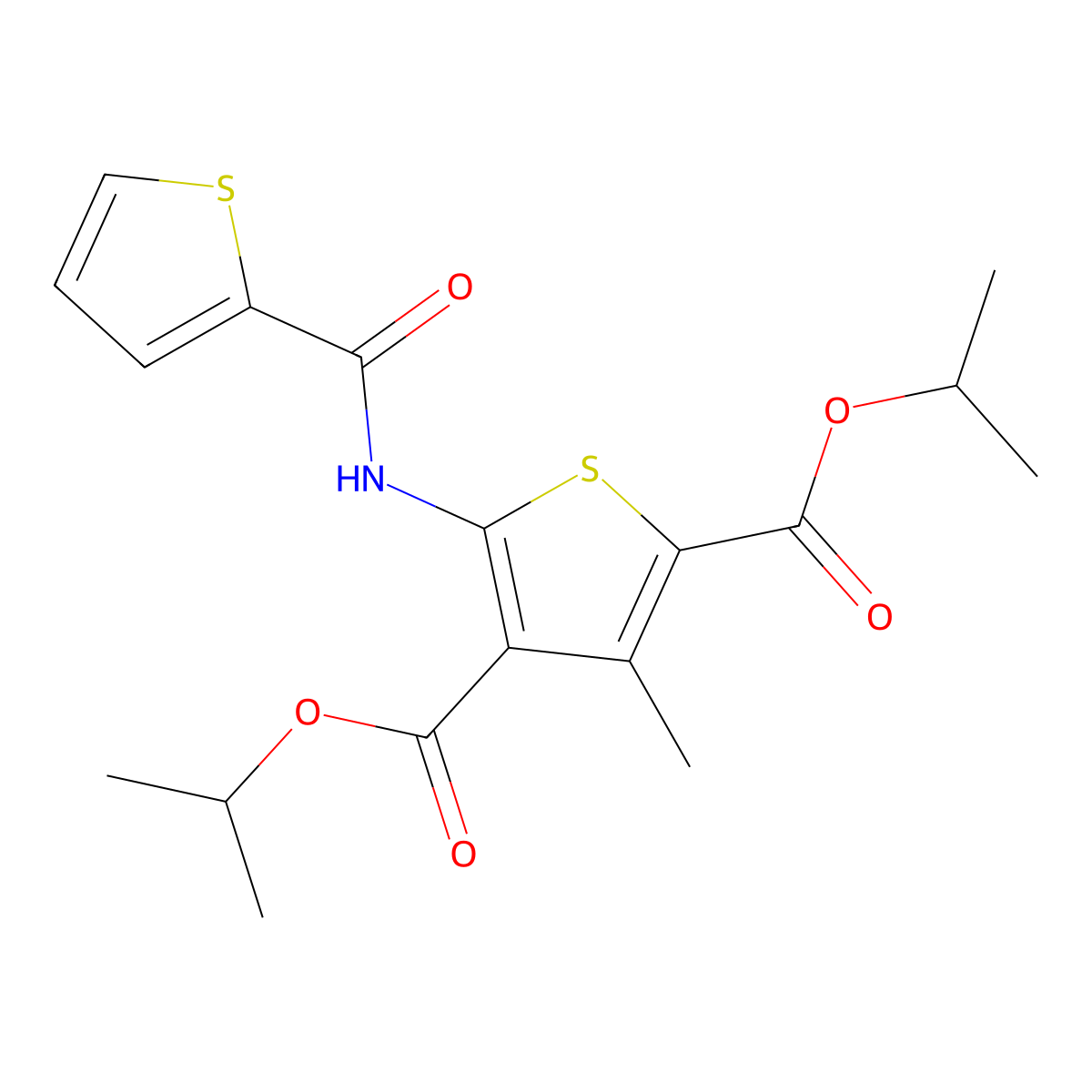 Dipropan-2-yl 3-methyl-5-(thiophene-2-carbonylamino)thiophene-2,4-dicarboxylate molecular structure, CAS 352682-89-4