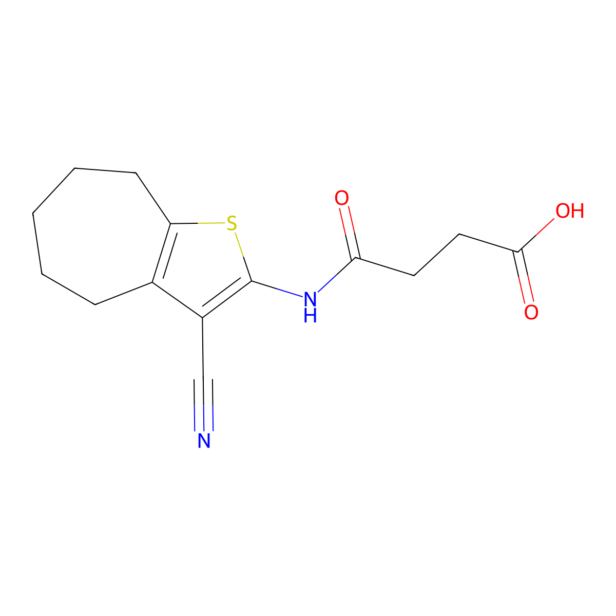 4-[(3-cyano-5,6,7,8-tetrahydro-4H-cyclohepta[b]thiophen-2-yl)amino]-4-oxobutanoic acid molecular structure, CAS 352683-25-1