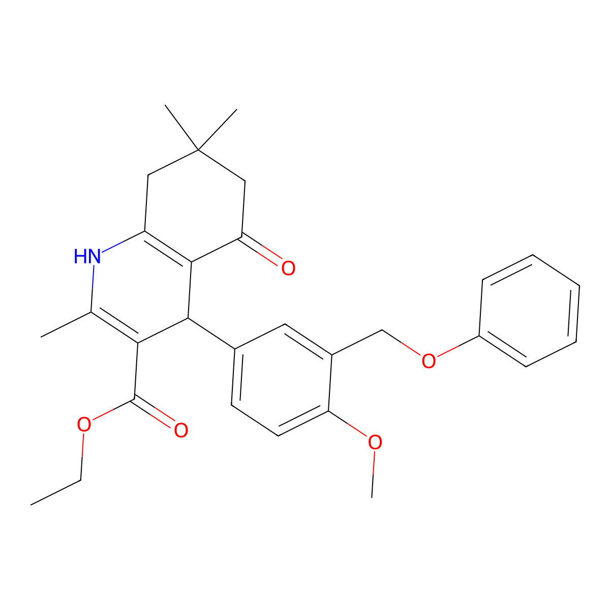 Ethyl 4-[4-methoxy-3-(phenoxymethyl)phenyl]-2,7,7-trimethyl-5-oxo-1,4,5,6,7,8-hexahydro-3-quinolinecarboxylate molecular structure, CAS 352683-26-2