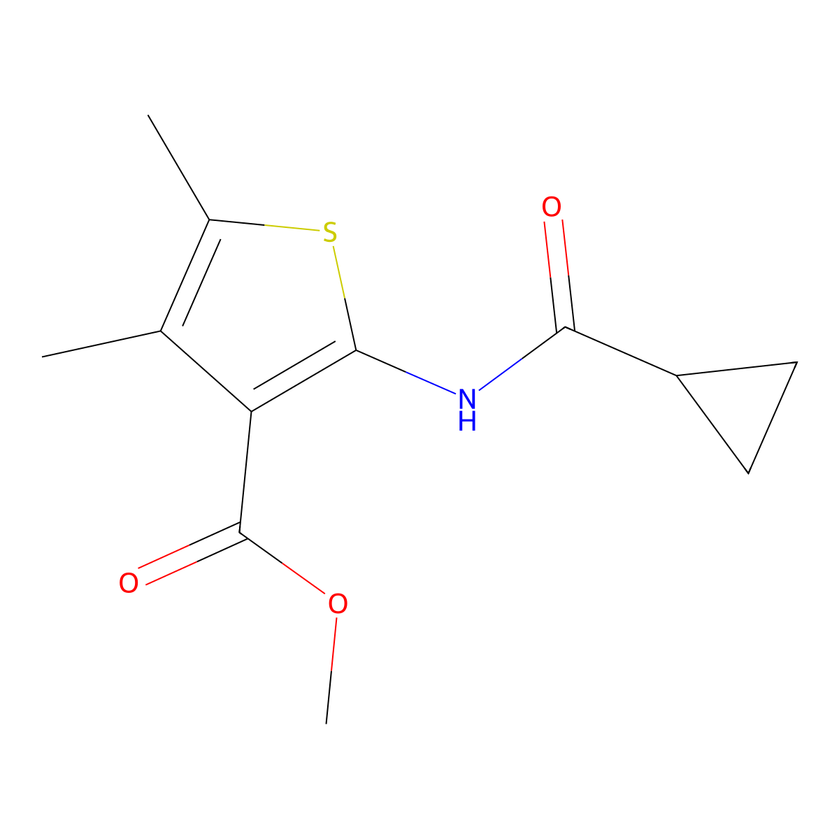Methyl 2-(cyclopropanecarboxamido)-4,5-dimethylthiophene-3-carboxylate molecular structure, CAS 352683-46-6