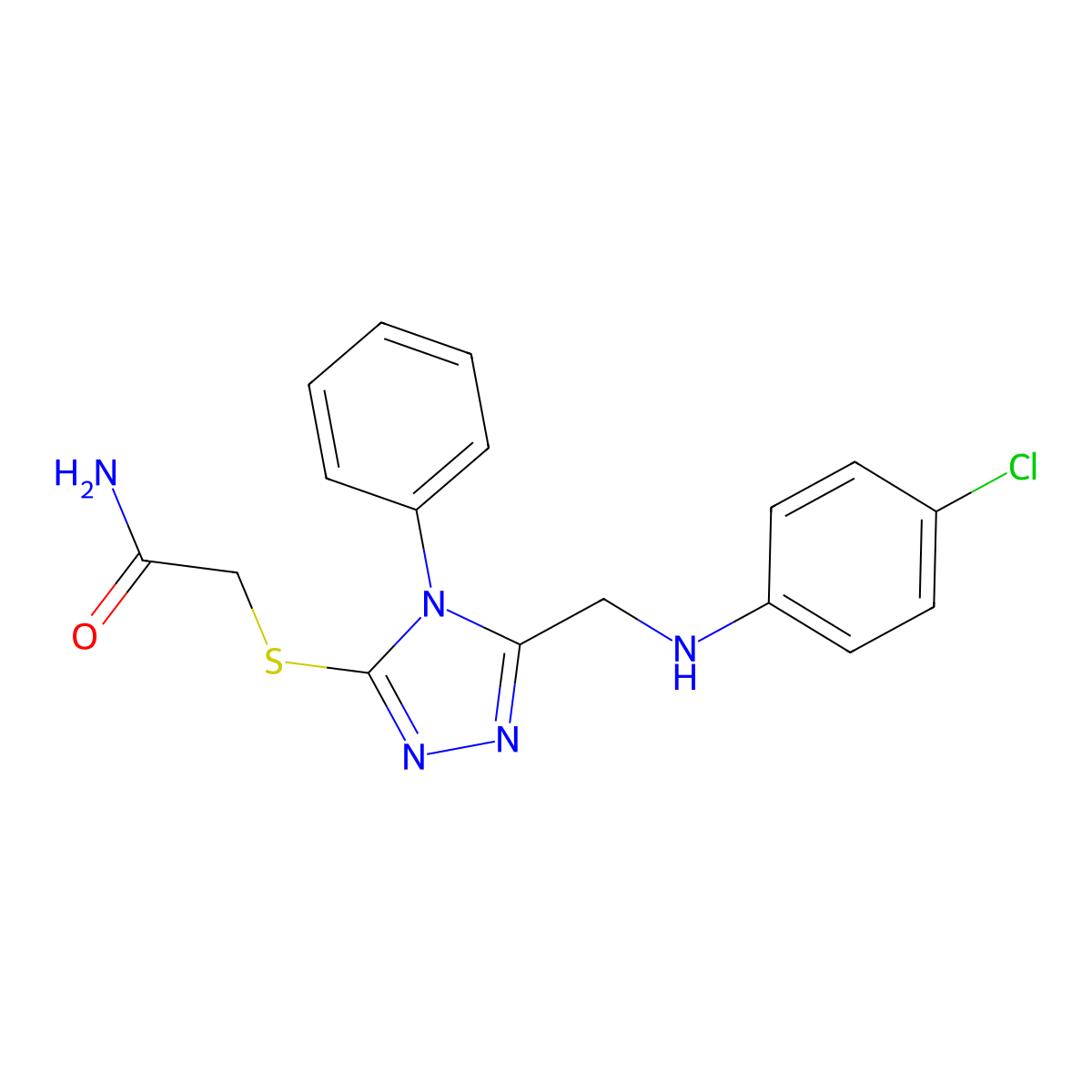 2-((5-(((4-Chlorophenyl)amino)methyl)-4-phenyl-4H-1,2,4-triazol-3-yl)thio)acetamide molecular structure, CAS 352683-96-6