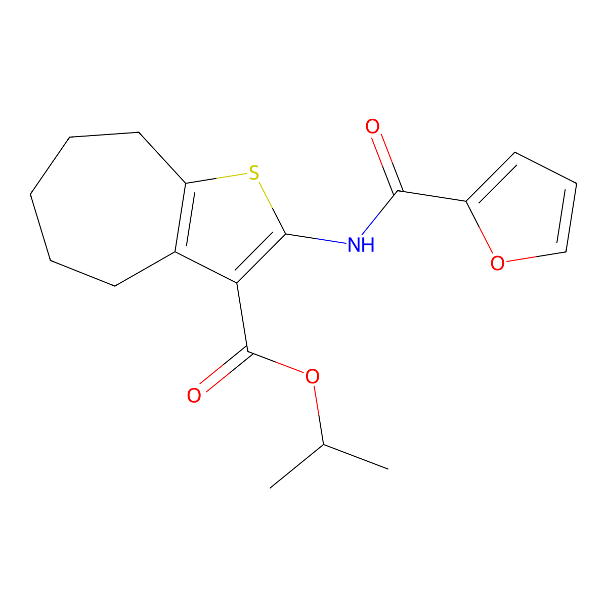 isopropyl 2-(2-furoylamino)-5,6,7,8-tetrahydro-4H-cyclohepta[b]thiophene-3-carboxylate molecular structure, CAS 352684-25-4