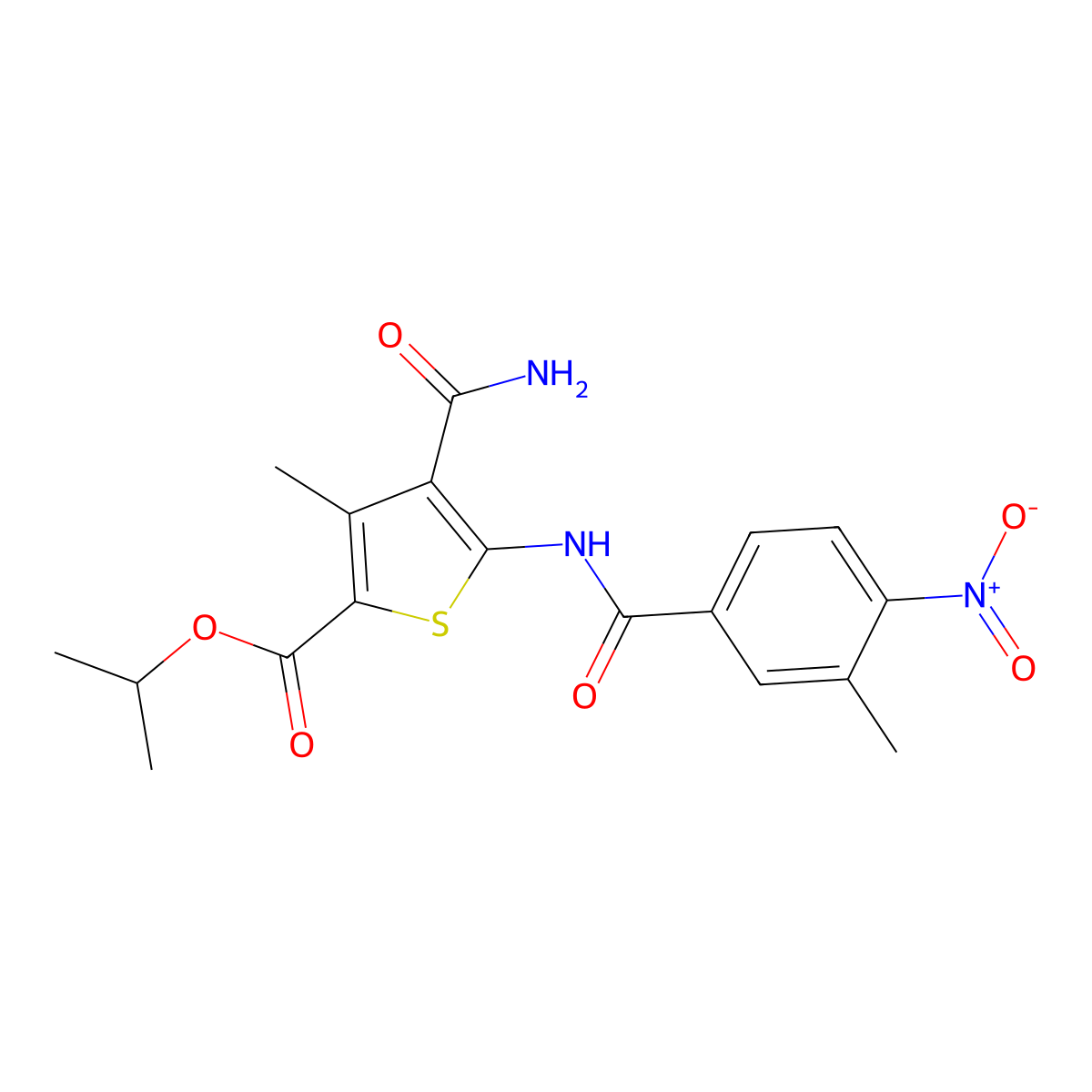 Isopropyl 4-(aminocarbonyl)-5-({4-nitro-3-methylbenzoyl}amino)-3-methyl-2-thiophenecarboxylate molecular structure, CAS 352684-61-8