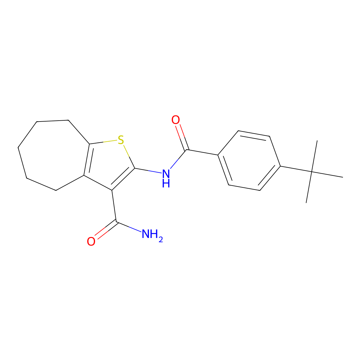 2-(4-(tert-butyl)benzamido)-5,6,7,8-tetrahydro-4H-cyclohepta[b]thiophene-3-carboxamide molecular structure, CAS 352684-71-0