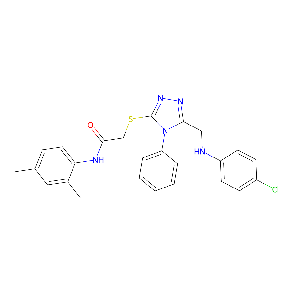 2-((5-(((4-Chlorophenyl)amino)methyl)-4-phenyl-4H-1,2,4-triazol-3-yl)thio)-N-(2,4-dimethylphenyl)acetamide molecular structure, CAS 352684-82-3