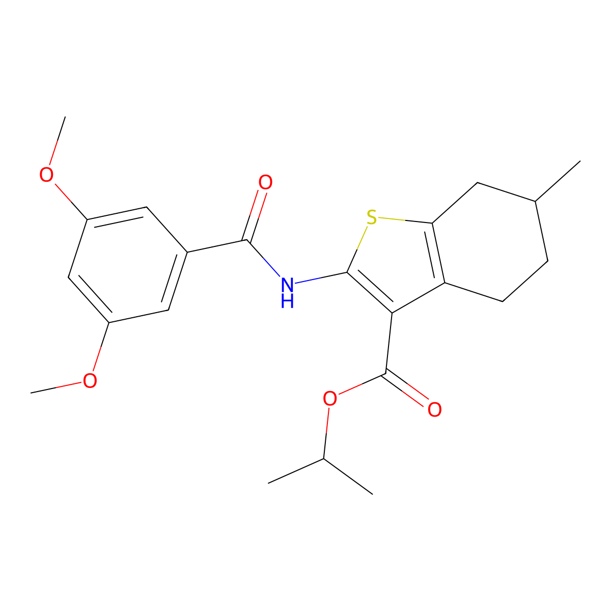 Isopropyl 2-[(3,5-dimethoxybenzoyl)amino]-6-methyl-4,5,6,7-tetrahydro-1-benzothiophene-3-carboxylate molecular structure, CAS 352686-28-3