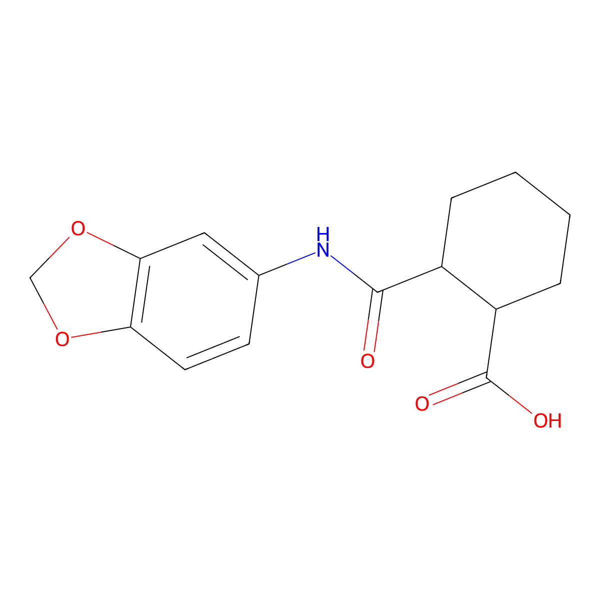Cyclohexanecarboxylic acid, 2-[(1,3-benzodioxol-5-ylamino)carbonyl]- molecular structure, CAS 352686-46-5