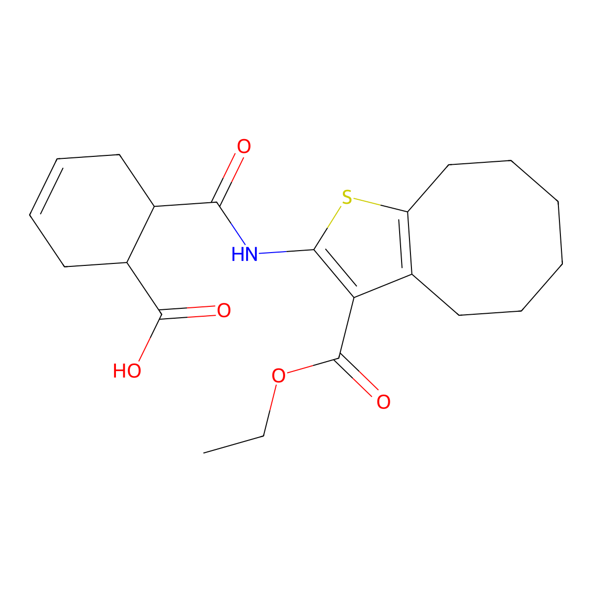 6-[(3-Ethoxycarbonyl-4,5,6,7,8,9-hexahydrocycloocta[b]thiophen-2-yl)carbamoyl]cyclohex-3-ene-1-carboxylic acid molecular structure, CAS 352686-60-3
