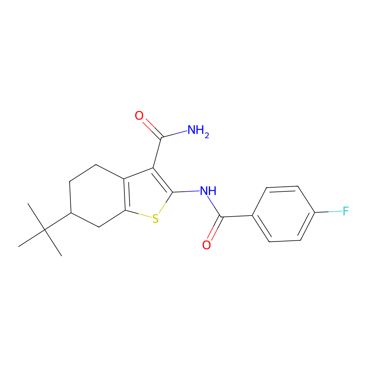 6-Tert-butyl-2-[(4-fluorobenzoyl)amino]-4,5,6,7-tetrahydro-1-benzothiophene-3-carboxamide molecular structure, CAS 352686-62-5