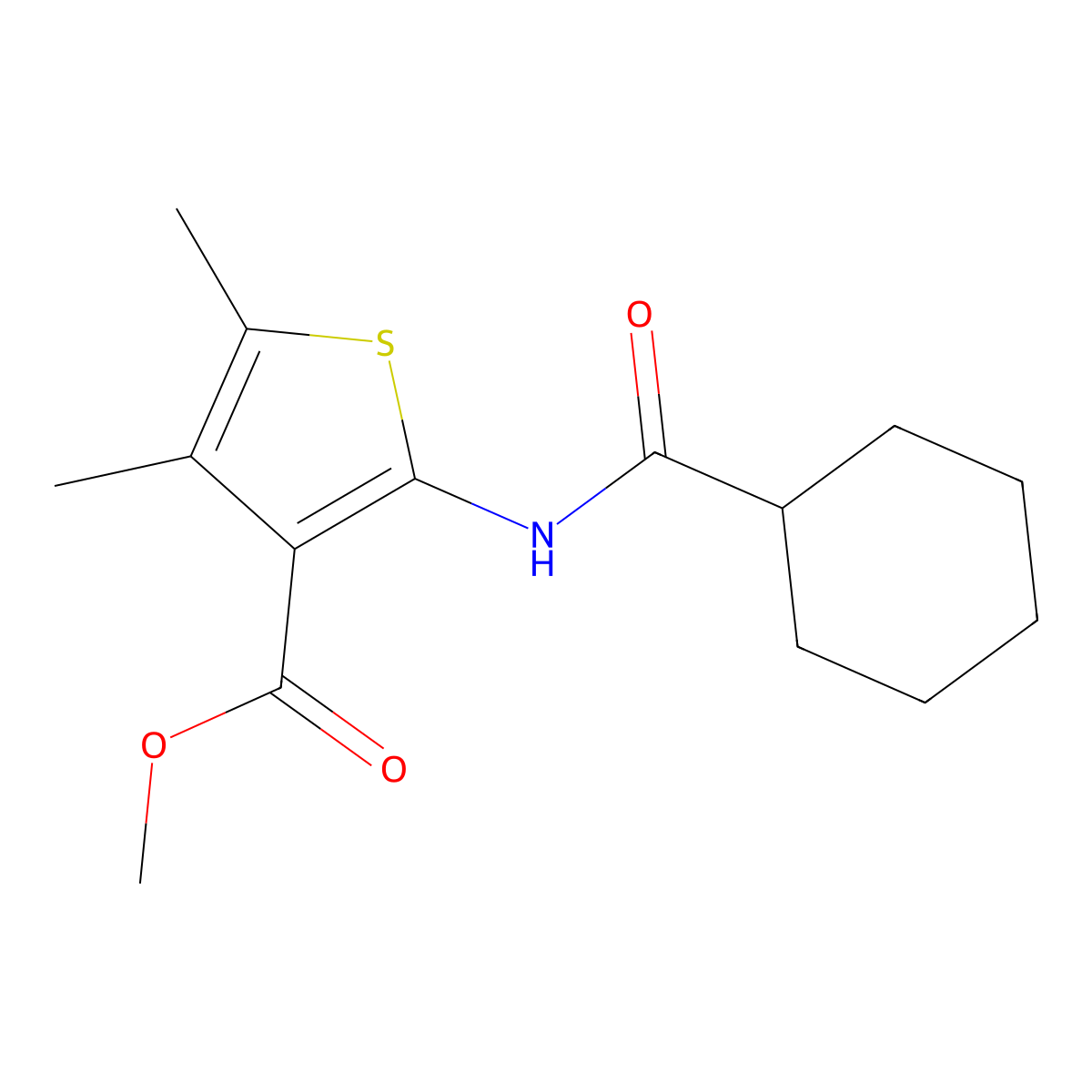 Methyl 2-(cyclohexanecarbonylamino)-4,5-dimethylthiophene-3-carboxylate molecular structure, CAS 352686-69-2