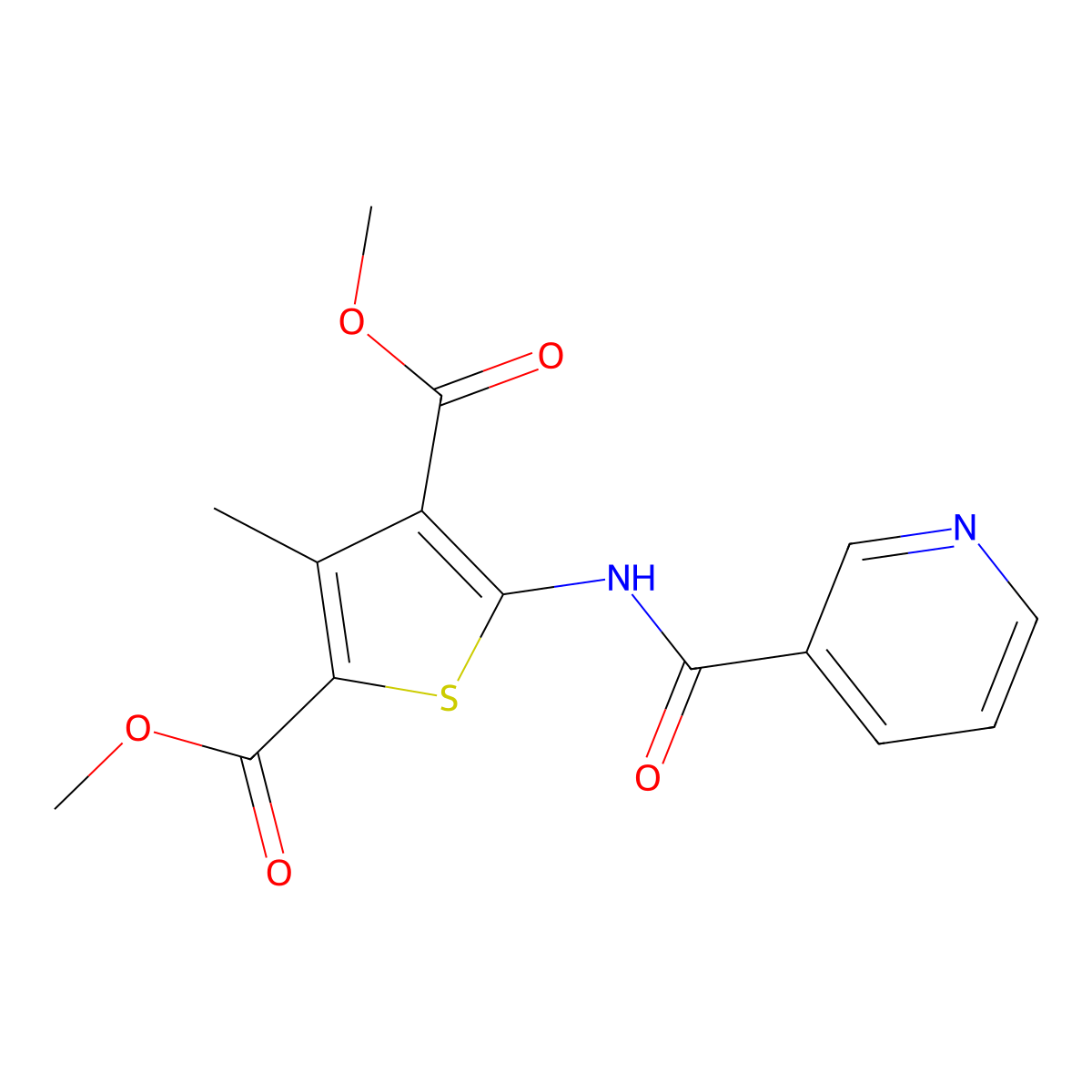 Dimethyl 3-methyl-5-[(pyridin-3-ylcarbonyl)amino]thiophene-2,4-dicarboxylate molecular structure, CAS 352686-89-6