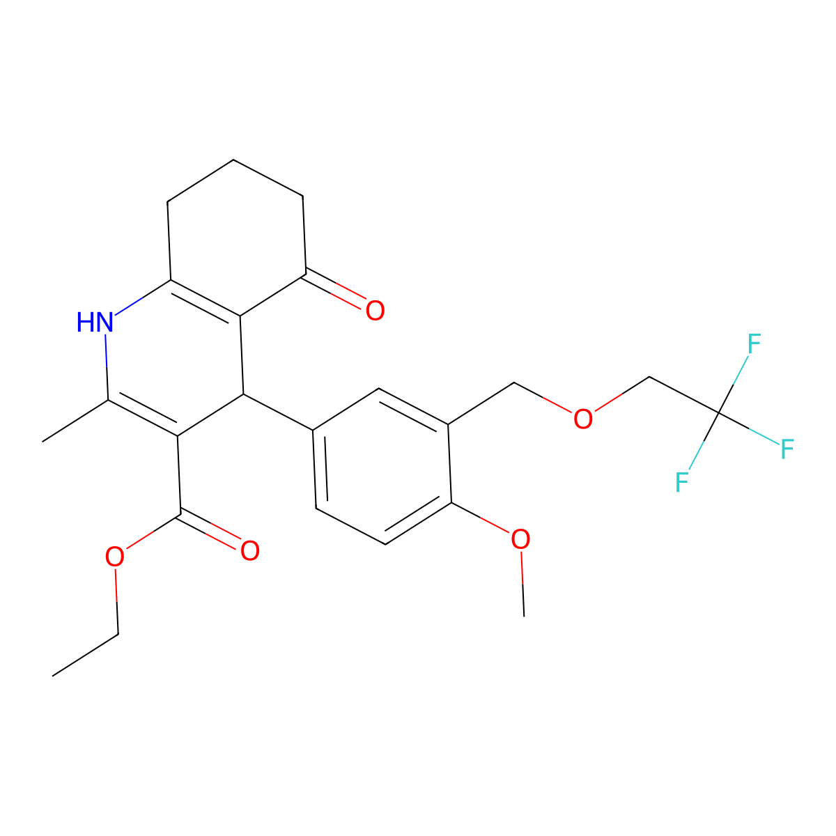 Ethyl 4-{4-methoxy-3-[(2,2,2-trifluoroethoxy)methyl]phenyl}-2-methyl-5-oxo-1,4,5,6,7,8-hexahydroquinoline-3-carboxylate molecular structure, CAS 352687-03-7