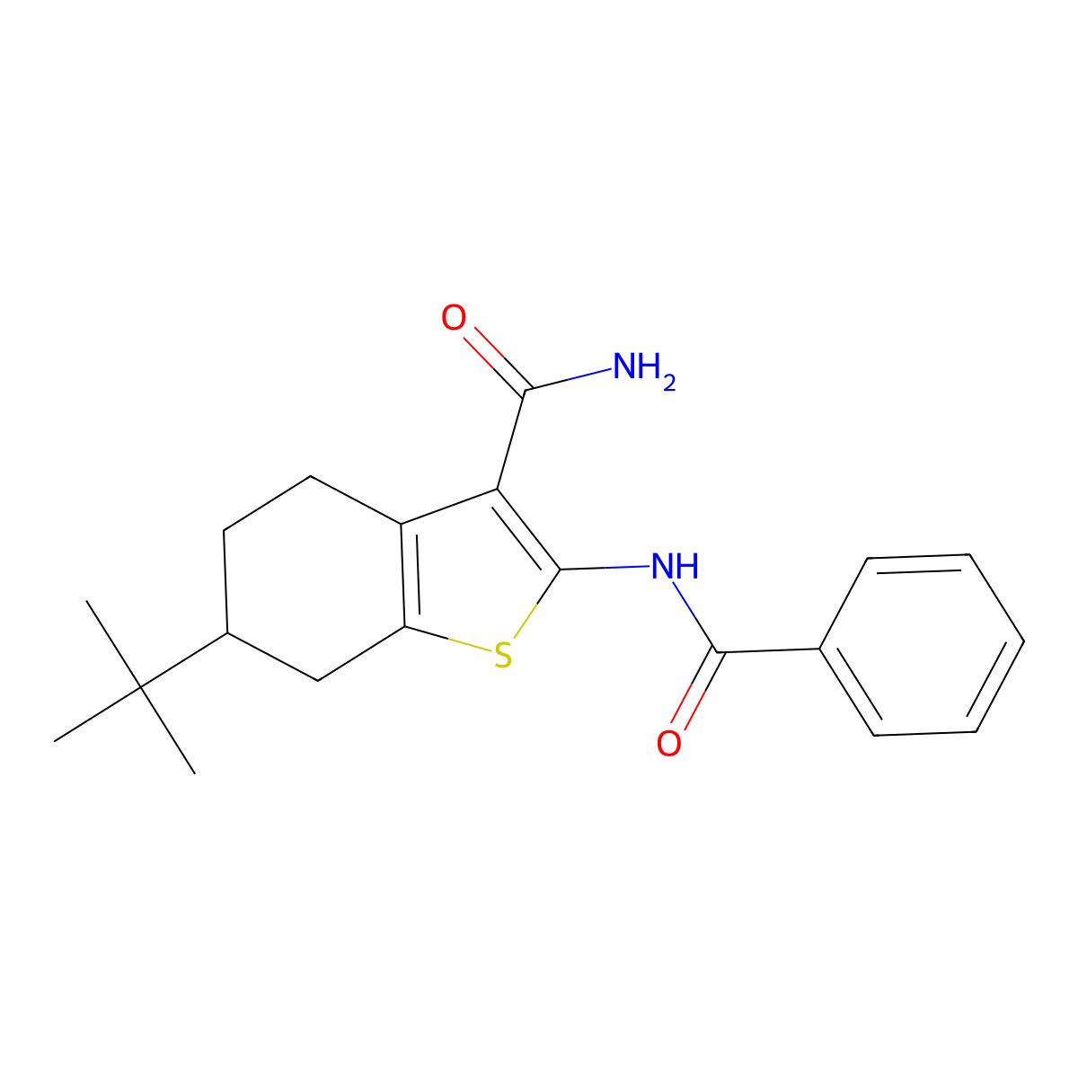 2-Benzamido-6-tert-butyl-4,5,6,7-tetrahydro-1-benzothiophene-3-carboxamide molecular structure, CAS 352687-04-8