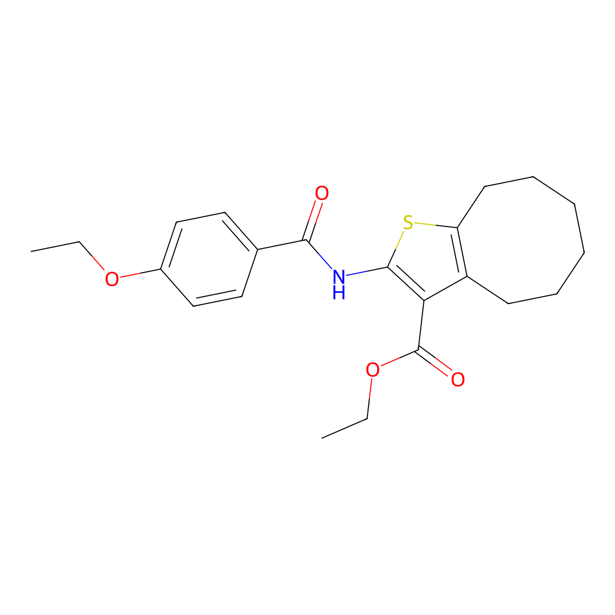 Ethyl 2-{[(4-ethoxyphenyl)carbonyl]amino}-4,5,6,7,8,9-hexahydrocycloocta[b]thiophene-3-carboxylate molecular structure, CAS 352687-26-4