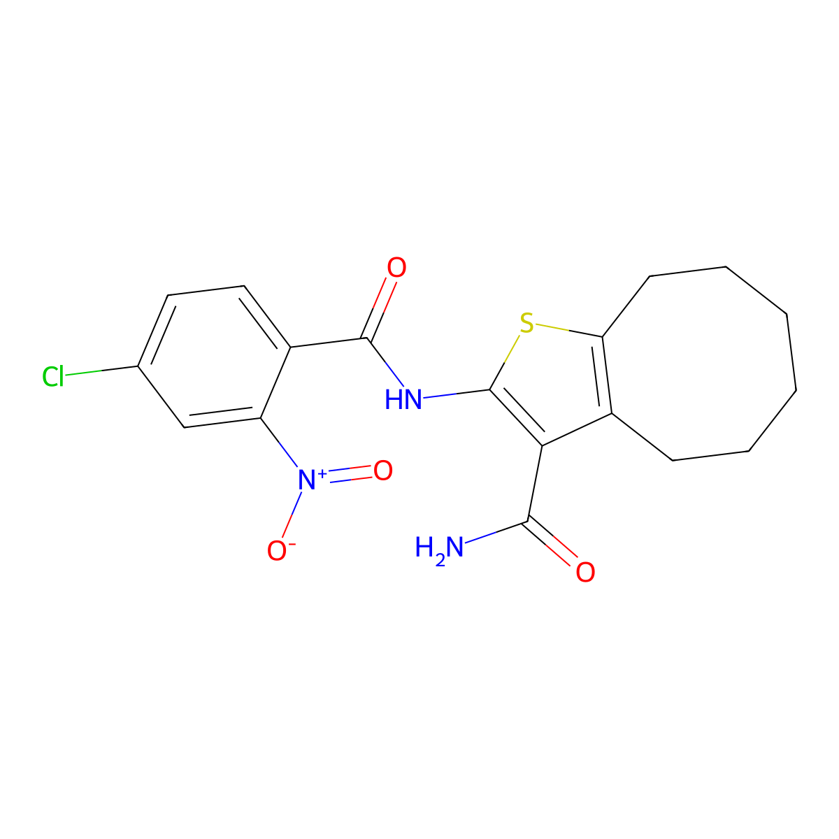 2-[(4-Chloro-2-nitrobenzoyl)amino]-4,5,6,7,8,9-hexahydrocycloocta[b]thiophene-3-carboxamide molecular structure, CAS 352687-32-2