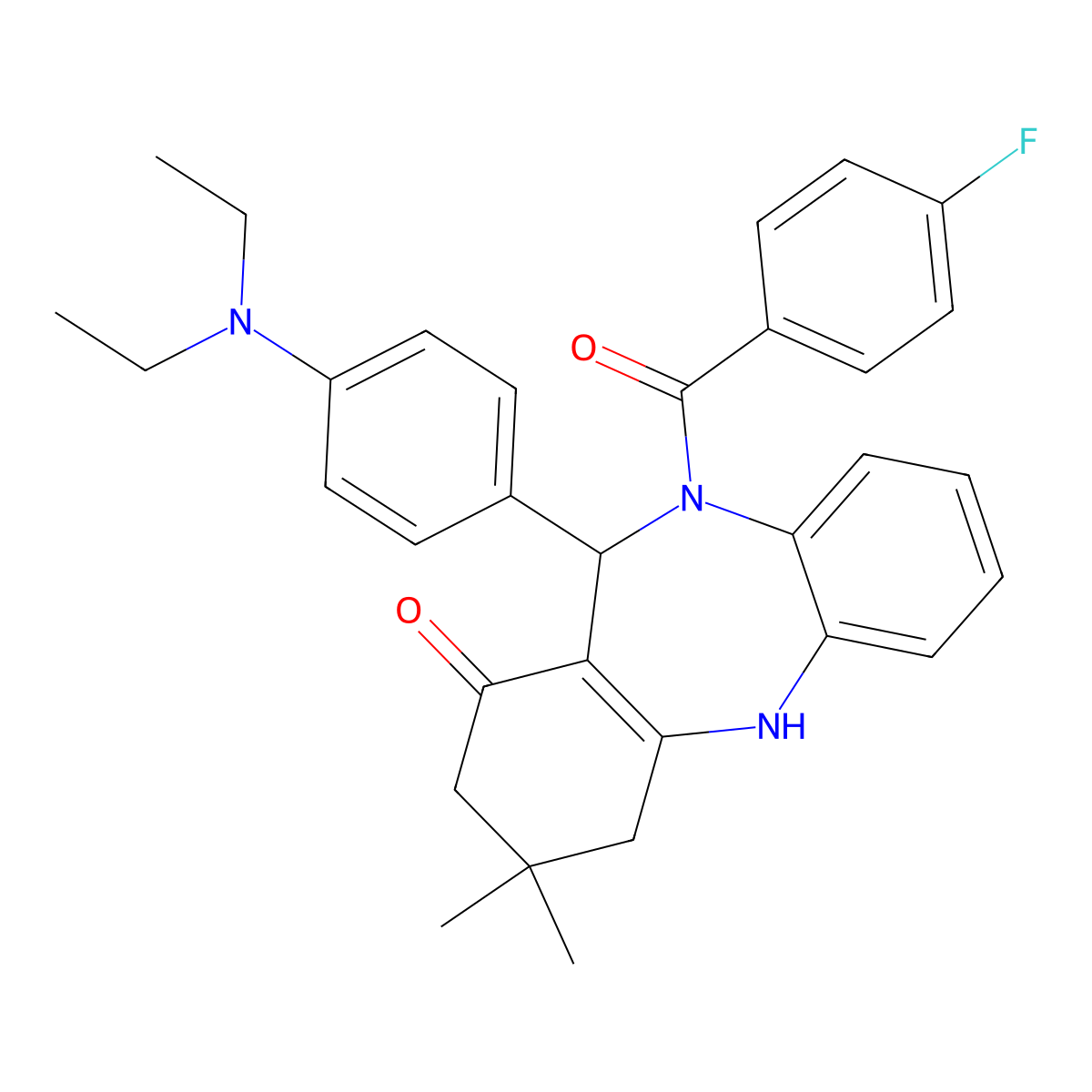 6-[4-(Diethylamino)phenyl]-5-(4-fluorobenzoyl)-9,9-dimethyl-6,8,10,11-tetrahydrobenzo[b][1,4]benzodiazepin-7-one molecular structure, CAS 352687-43-5