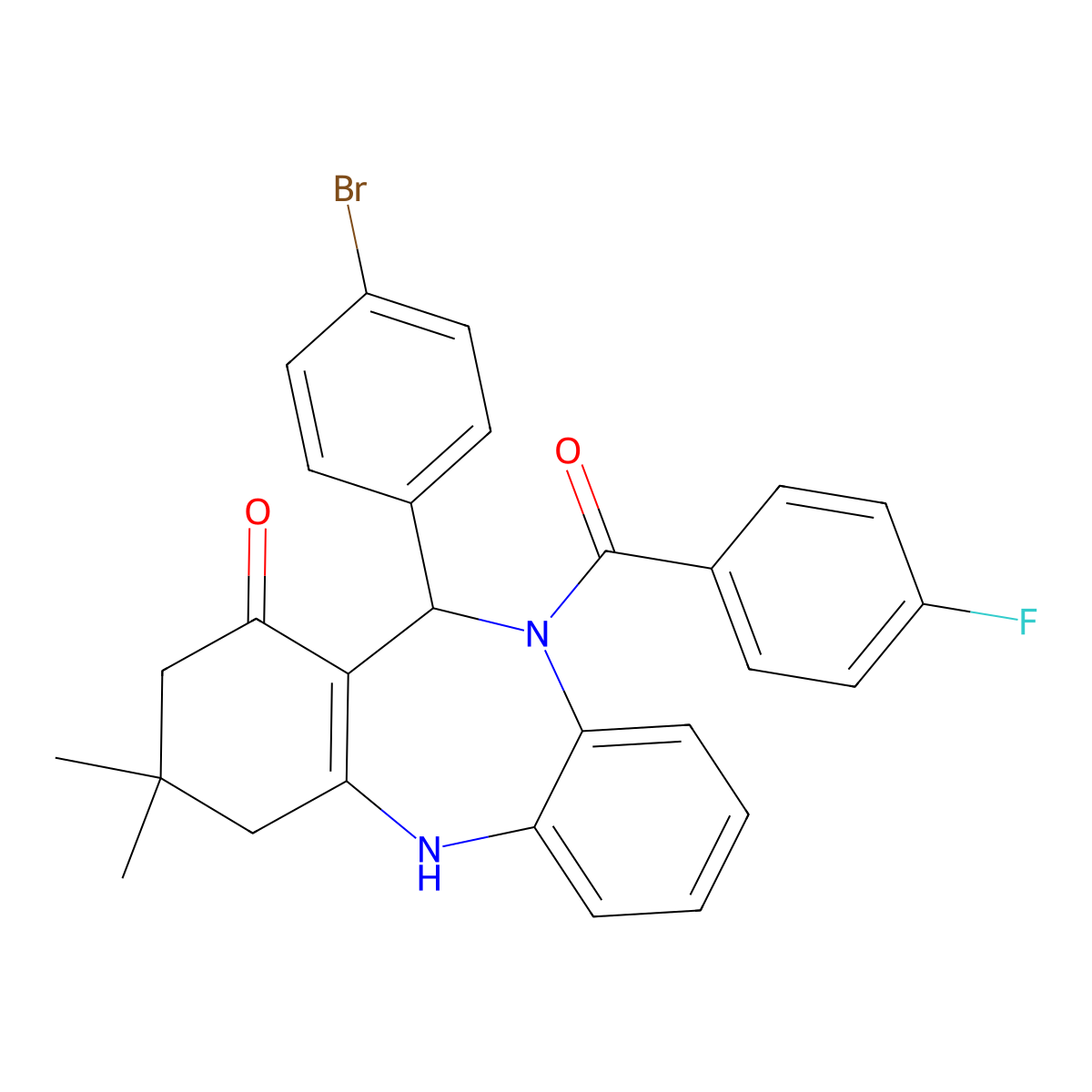 6-(4-Bromophenyl)-5-(4-fluorobenzoyl)-9,9-dimethyl-6,8,10,11-tetrahydrobenzo[b][1,4]benzodiazepin-7-one molecular structure, CAS 352687-47-9