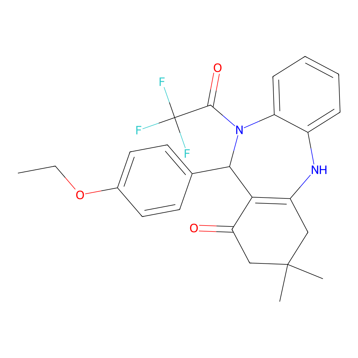 6-(4-Ethoxyphenyl)-9,9-dimethyl-5-(2,2,2-trifluoroacetyl)-6,8,10,11-tetrahydrobenzo[b][1,4]benzodiazepin-7-one molecular structure, CAS 352687-50-4