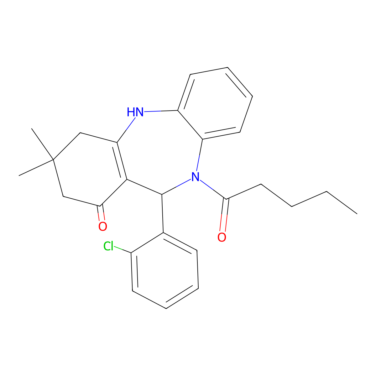6-(2-Chlorophenyl)-9,9-dimethyl-5-pentanoyl-6,8,10,11-tetrahydrobenzo[b][1,4]benzodiazepin-7-one molecular structure, CAS 352687-51-5