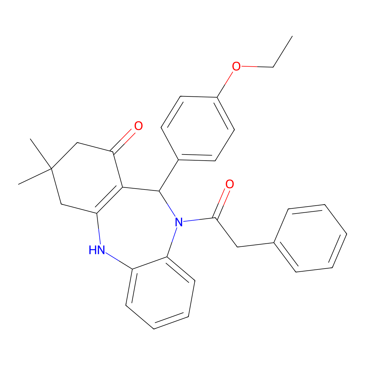 6-(4-Ethoxyphenyl)-9,9-dimethyl-5-(2-phenylacetyl)-6,8,10,11-tetrahydrobenzo[b][1,4]benzodiazepin-7-one molecular structure, CAS 352687-55-9