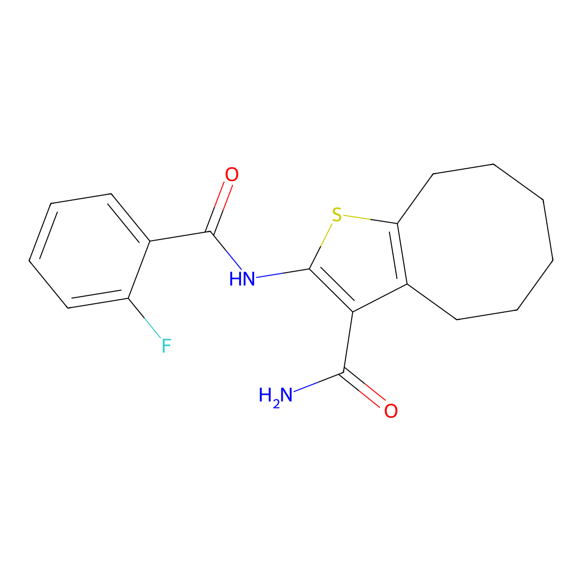2-[(2-Fluorobenzoyl)amino]-4,5,6,7,8,9-hexahydrocycloocta[b]thiophene-3-carboxamide molecular structure, CAS 352687-59-3