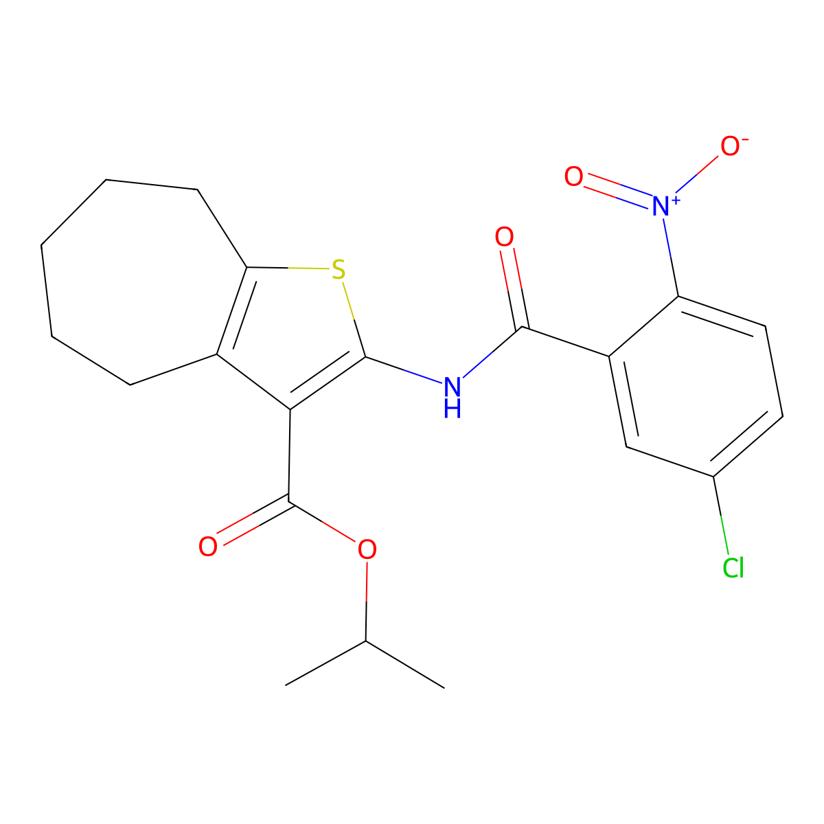 isopropyl 2-({5-chloro-2-nitrobenzoyl}amino)-5,6,7,8-tetrahydro-4H-cyclohepta[b]thiophene-3-carboxylate molecular structure, CAS 352687-63-9