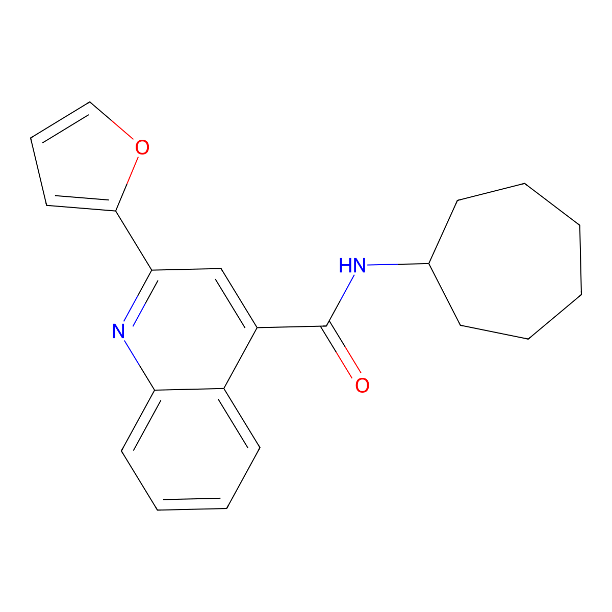 N-cycloheptyl-2-(furan-2-yl)quinoline-4-carboxamide molecular structure, CAS 352687-80-0