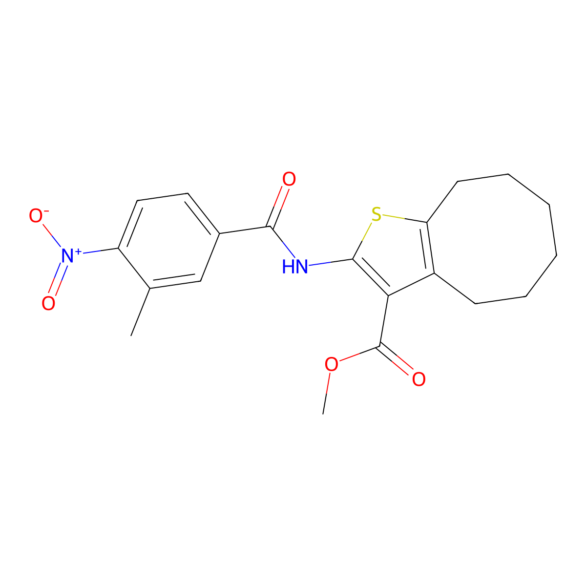 Methyl 2-[(3-methyl-4-nitrobenzoyl)amino]-4,5,6,7,8,9-hexahydrocycloocta[b]thiophene-3-carboxylate molecular structure, CAS 352687-88-8