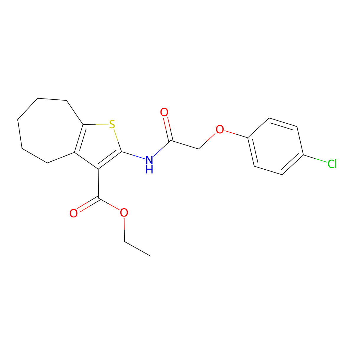 ethyl 2-{[(4-chlorophenoxy)acetyl]amino}-5,6,7,8-tetrahydro-4H-cyclohepta[b]thiophene-3-carboxylate molecular structure, CAS 352687-89-9