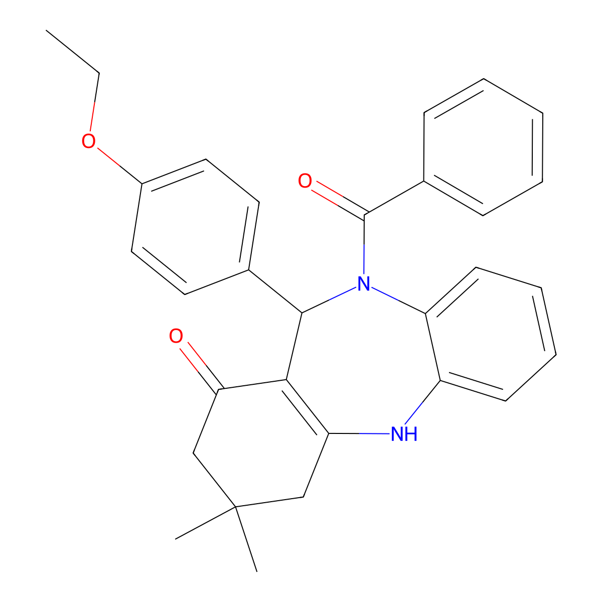 5-Benzoyl-6-(4-ethoxyphenyl)-9,9-dimethyl-6,8,10,11-tetrahydrobenzo[b][1,4]benzodiazepin-7-one molecular structure, CAS 352687-91-3
