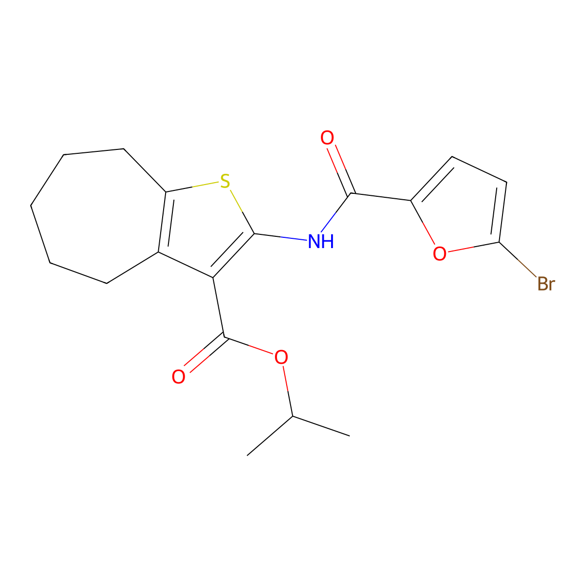 propan-2-yl 2-[(5-bromofuran-2-carbonyl)amino]-5,6,7,8-tetrahydro-4H-cyclohepta[b]thiophene-3-carboxylate molecular structure, CAS 352687-97-9