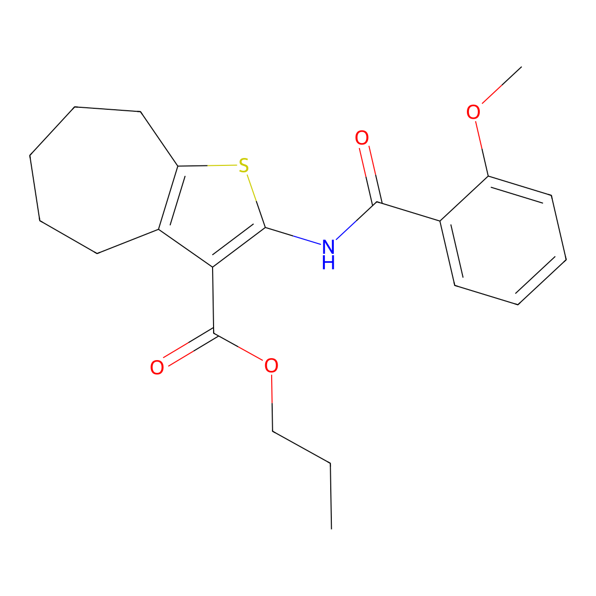 propyl 2-[(2-methoxybenzoyl)amino]-5,6,7,8-tetrahydro-4H-cyclohepta[b]thiophene-3-carboxylate molecular structure, CAS 352688-02-9