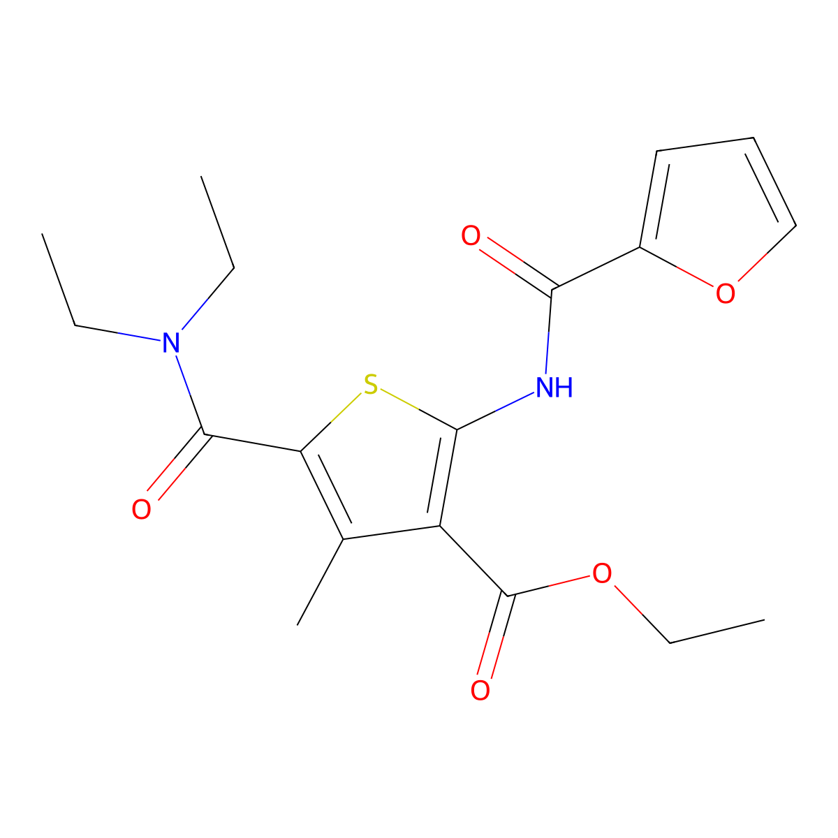 Ethyl 5-(diethylcarbamoyl)-2-(furan-2-carbonylamino)-4-methylthiophene-3-carboxylate molecular structure, CAS 352688-04-1