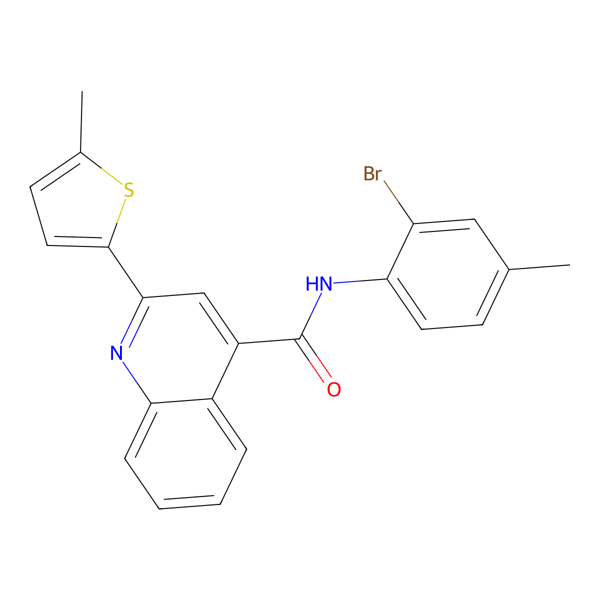 N-(2-bromo-4-methylphenyl)-2-(5-methyl-2-thienyl)-4-quinolinecarboxamide molecular structure, CAS 352688-32-5