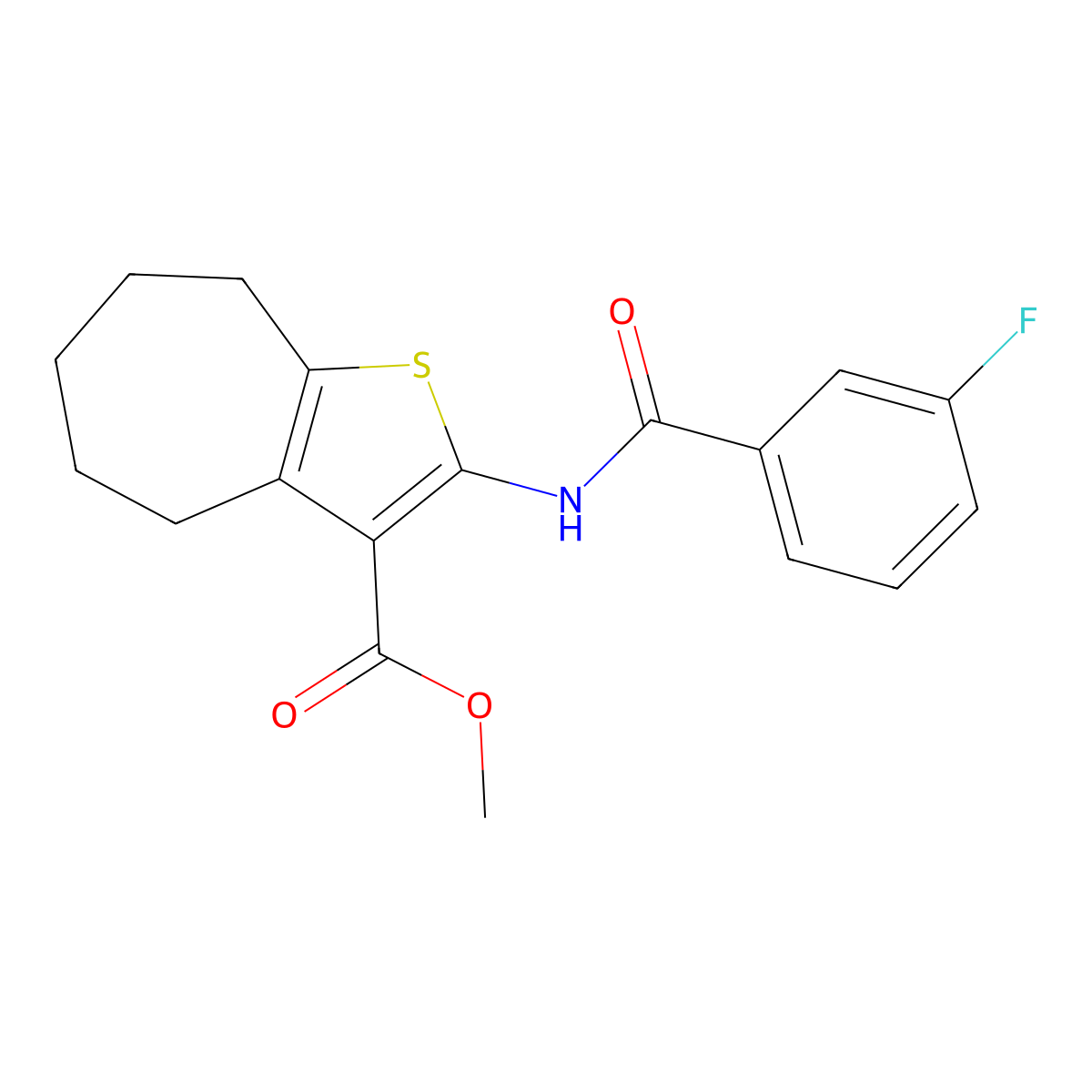 methyl 2-[(3-fluorobenzoyl)amino]-5,6,7,8-tetrahydro-4H-cyclohepta[b]thiophene-3-carboxylate molecular structure, CAS 352688-48-3