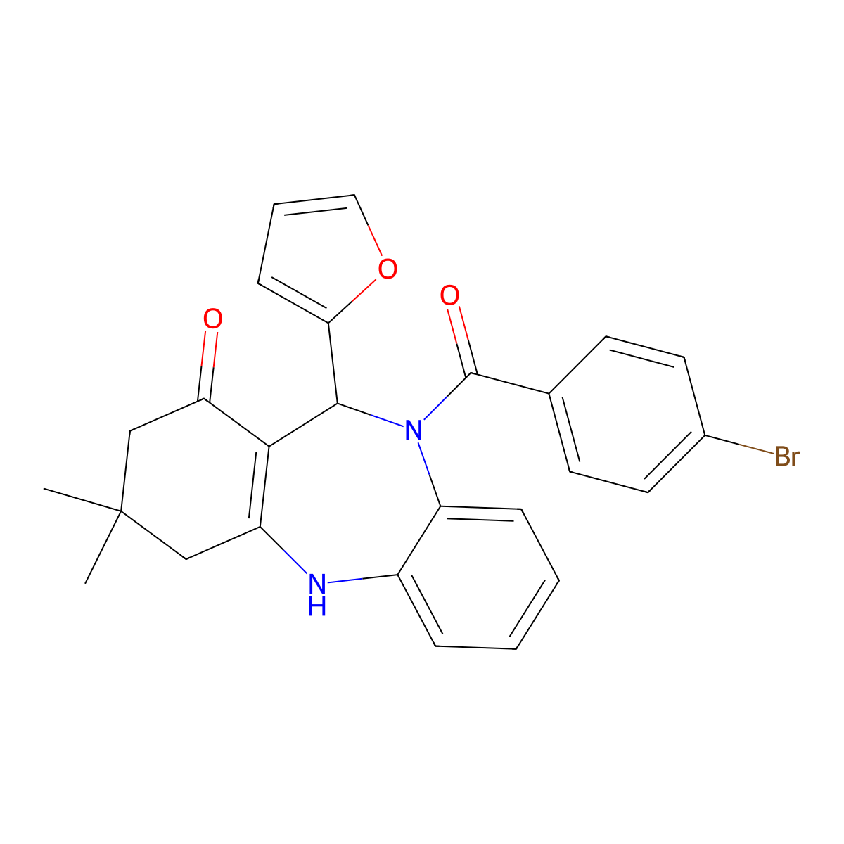 5-(4-Bromobenzoyl)-6-(furan-2-yl)-9,9-dimethyl-6,8,10,11-tetrahydrobenzo[b][1,4]benzodiazepin-7-one molecular structure, CAS 352688-51-8