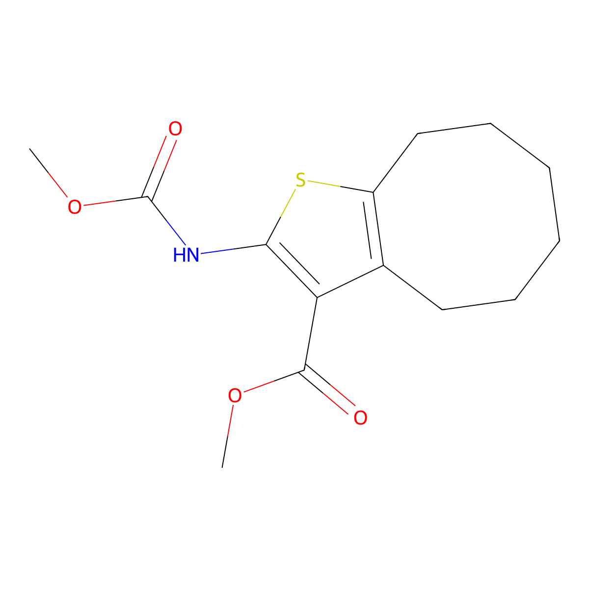 Methyl 4,5,6,7,8,9-hexahydro-2-((methoxycarbonyl)amino)cycloocta(b)thiophene-3-carboxylate molecular structure, CAS 352688-68-7