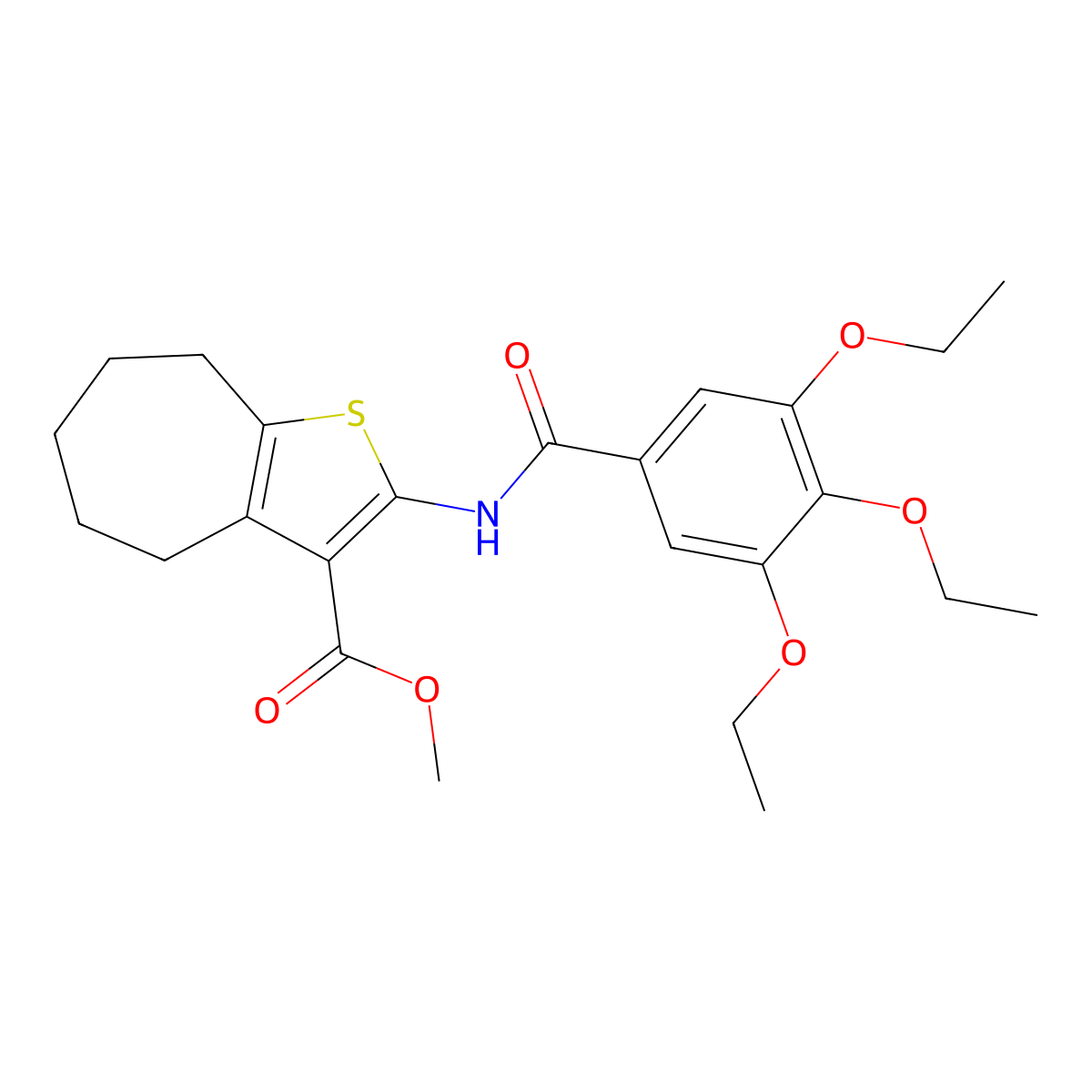 methyl 2-[(3,4,5-triethoxybenzoyl)amino]-5,6,7,8-tetrahydro-4H-cyclohepta[b]thiophene-3-carboxylate molecular structure, CAS 352689-08-8