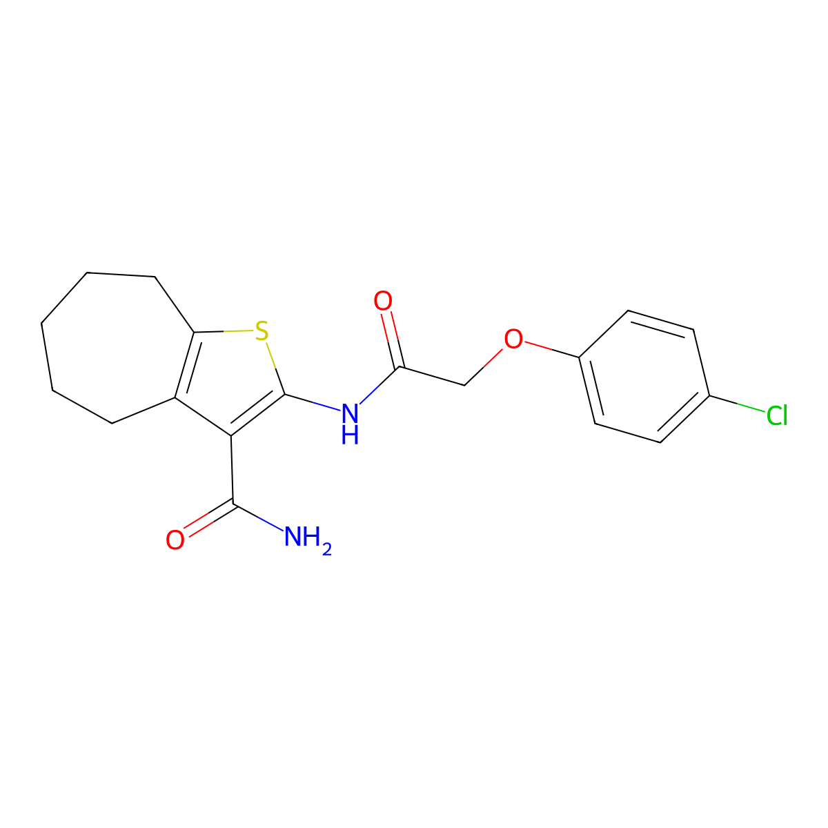 2-[2-(4-chlorophenoxy)acetamido]-4H,5H,6H,7H,8H-cyclohepta[b]thiophene-3-carboxamide molecular structure, CAS 352689-48-6