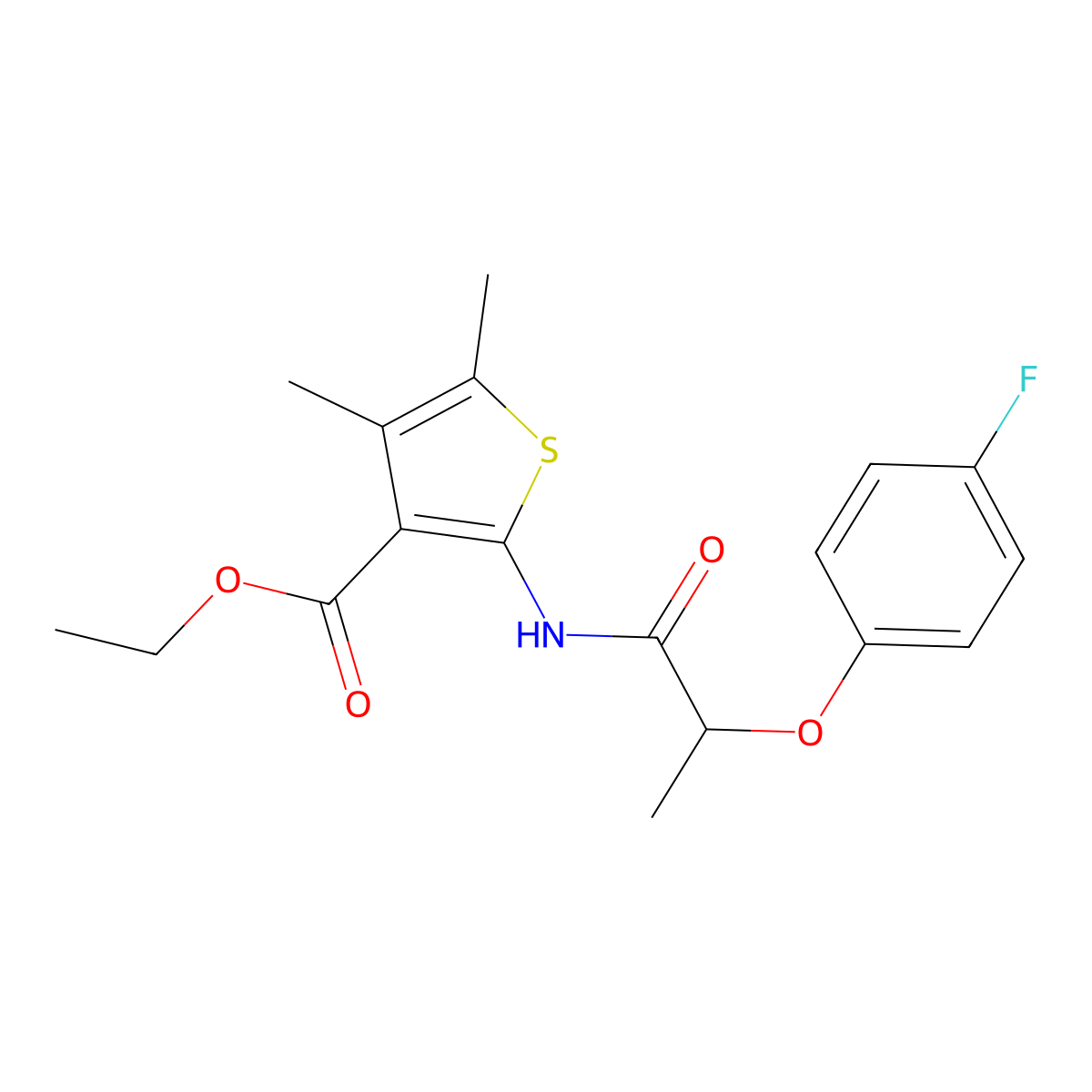 Ethyl 2-[2-(4-fluorophenoxy)propanamido]-4,5-dimethylthiophene-3-carboxylate molecular structure, CAS 352690-66-5