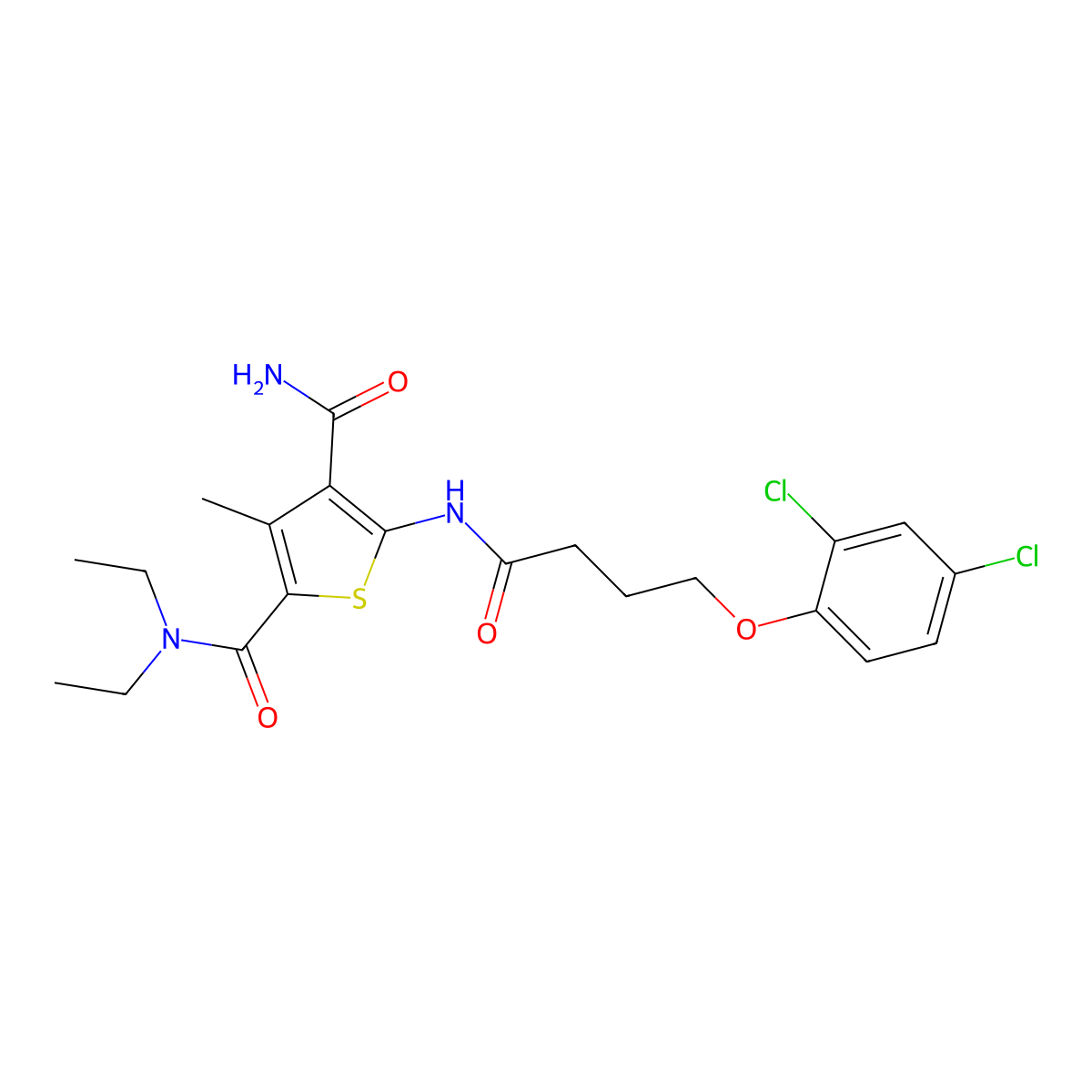 5-[4-(2,4-dichlorophenoxy)butanoylamino]-2-N,2-N-diethyl-3-methylthiophene-2,4-dicarboxamide molecular structure, CAS 352690-88-1