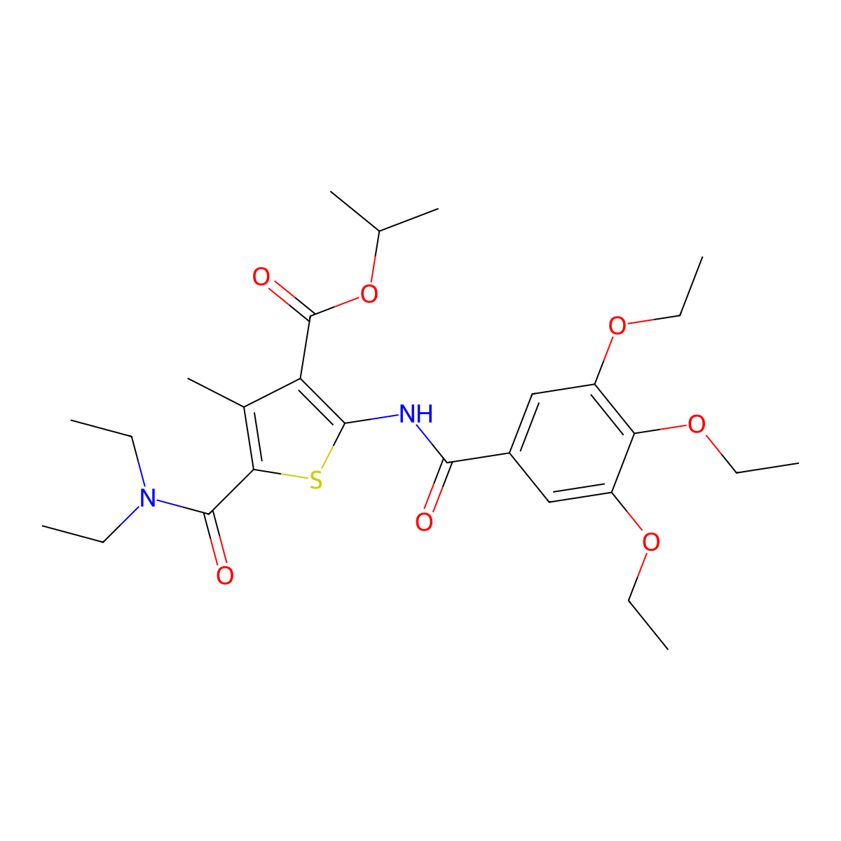 Propan-2-yl 5-(diethylcarbamoyl)-4-methyl-2-[(3,4,5-triethoxybenzoyl)amino]thiophene-3-carboxylate molecular structure, CAS 352690-92-7
