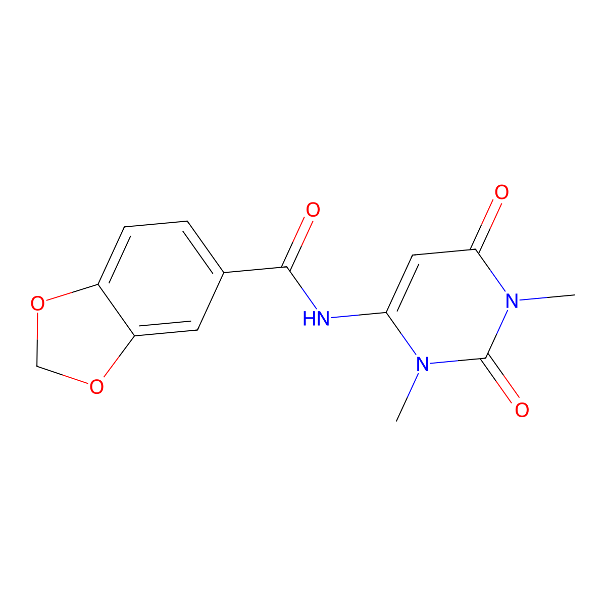 N-(1,3-dimethyl-2,6-dioxopyrimidin-4-yl)-1,3-benzodioxole-5-carboxamide molecular structure, CAS 352691-04-4