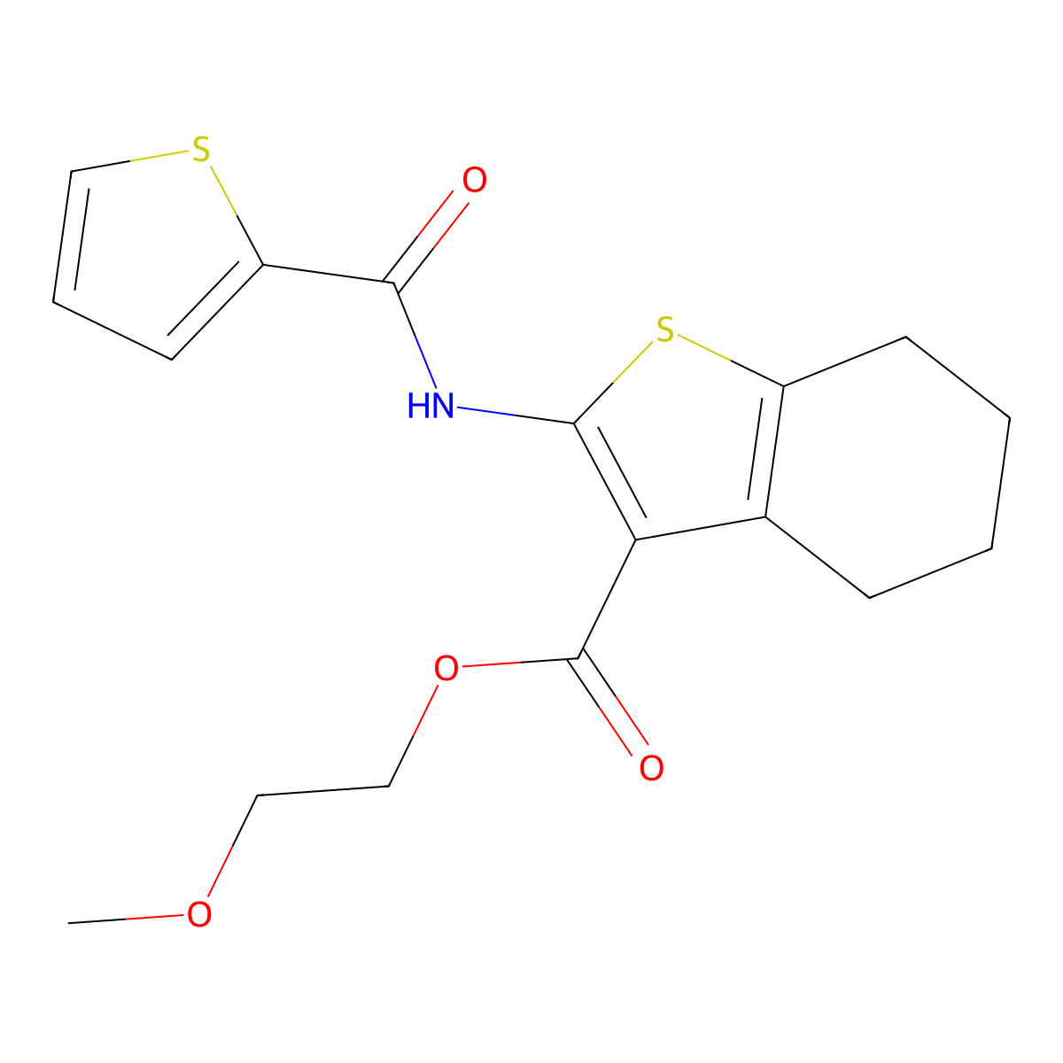 2-Methoxyethyl 2-[(2-thienylcarbonyl)amino]-4,5,6,7-tetrahydro-1-benzothiophene-3-carboxylate molecular structure, CAS 352691-32-8