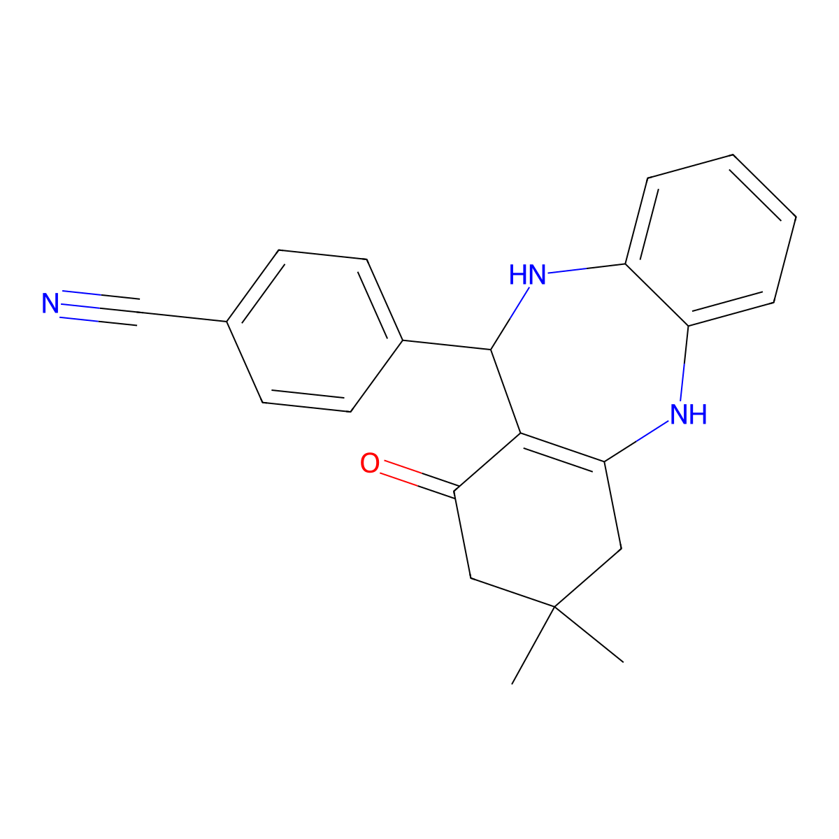 4-(3,3-dimethyl-1-oxo-2,3,4,5,10,11-hexahydro-1H-dibenzo[b,e][1,4]diazepin-11-yl)benzonitrile molecular structure, CAS 352691-64-6