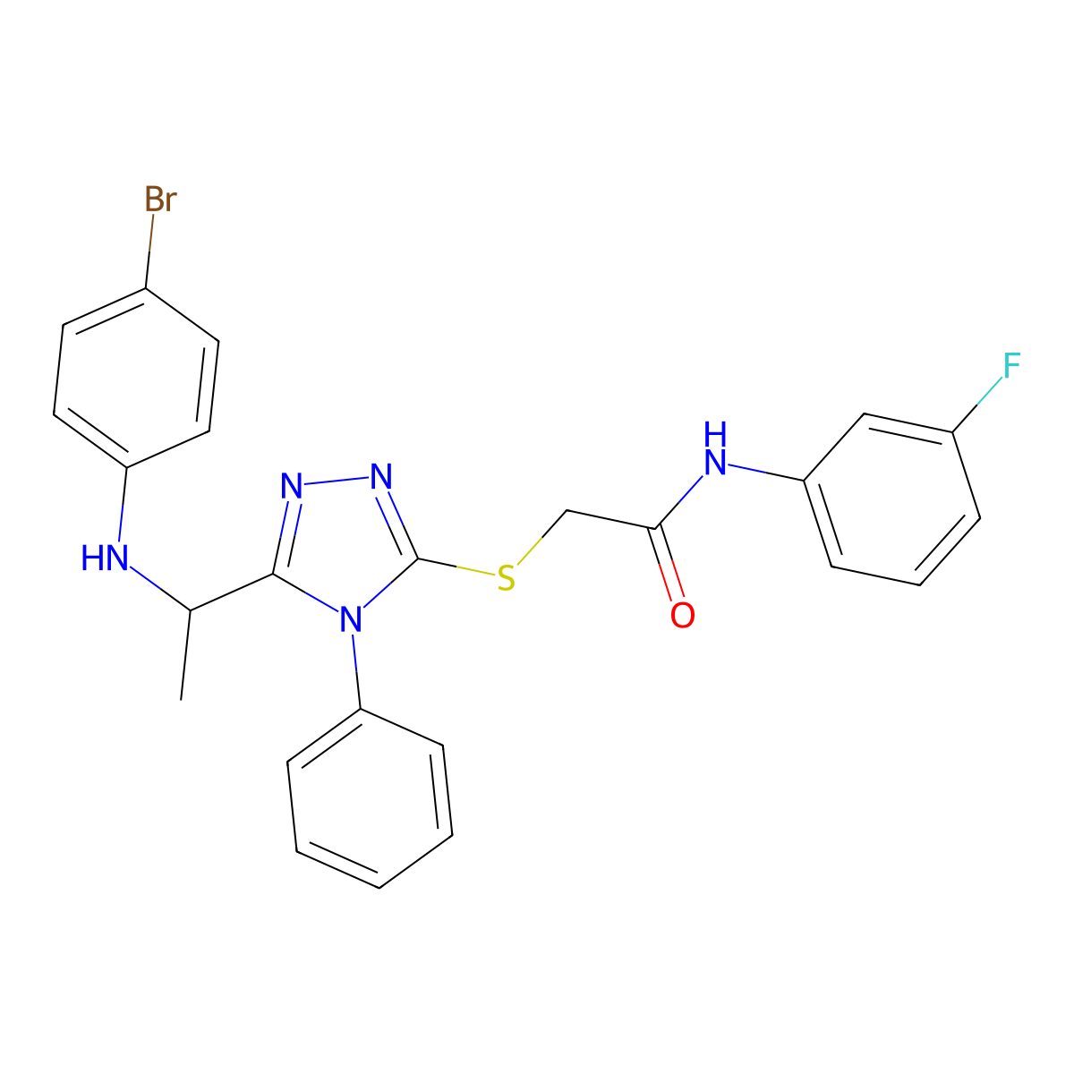 2-[[5-[1-(4-bromoanilino)ethyl]-4-phenyl-1,2,4-triazol-3-yl]sulfanyl]-N-(3-fluorophenyl)acetamide molecular structure, CAS 352691-72-6