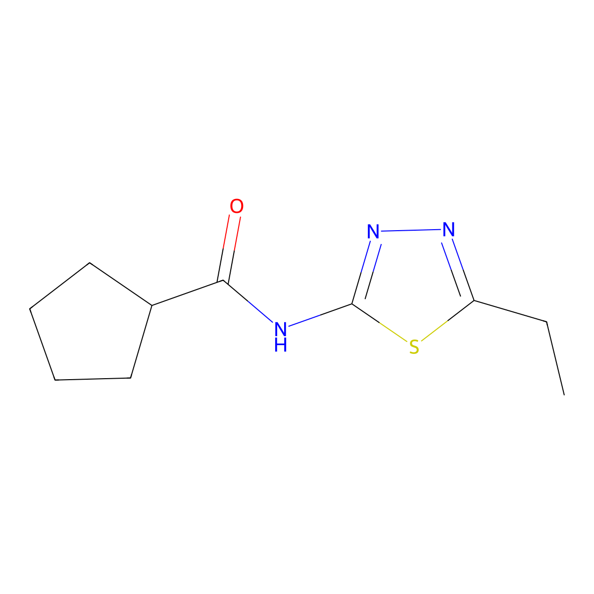 N-(5-ethyl-1,3,4-thiadiazol-2-yl)cyclopentanecarboxamide molecular structure, CAS 352691-78-2