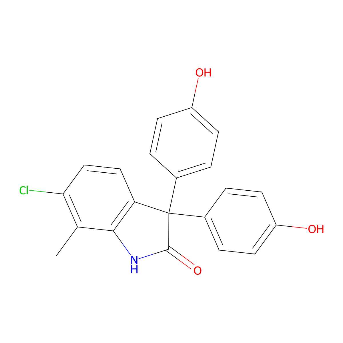 6-chloro-3,3-bis(4-hydroxyphenyl)-7-methyl-1H-indol-2-one molecular structure, CAS 352691-99-7