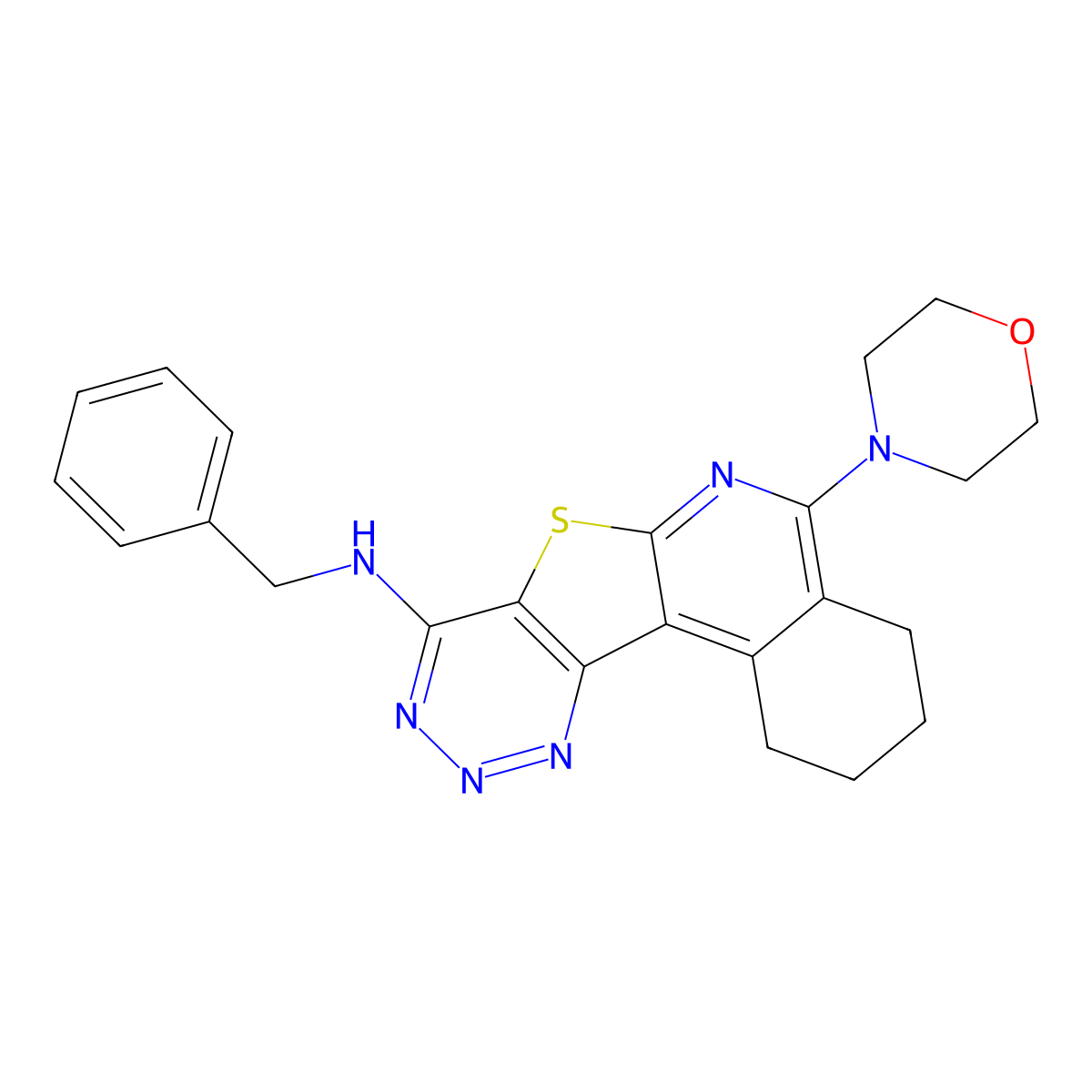 N-benzyl-5-morpholino-1,2,3,4-tetrahydro-[1,2,3]triazino[4',5':4,5]thieno[2,3-c]isoquinolin-8-amine molecular structure, CAS 352692-26-3