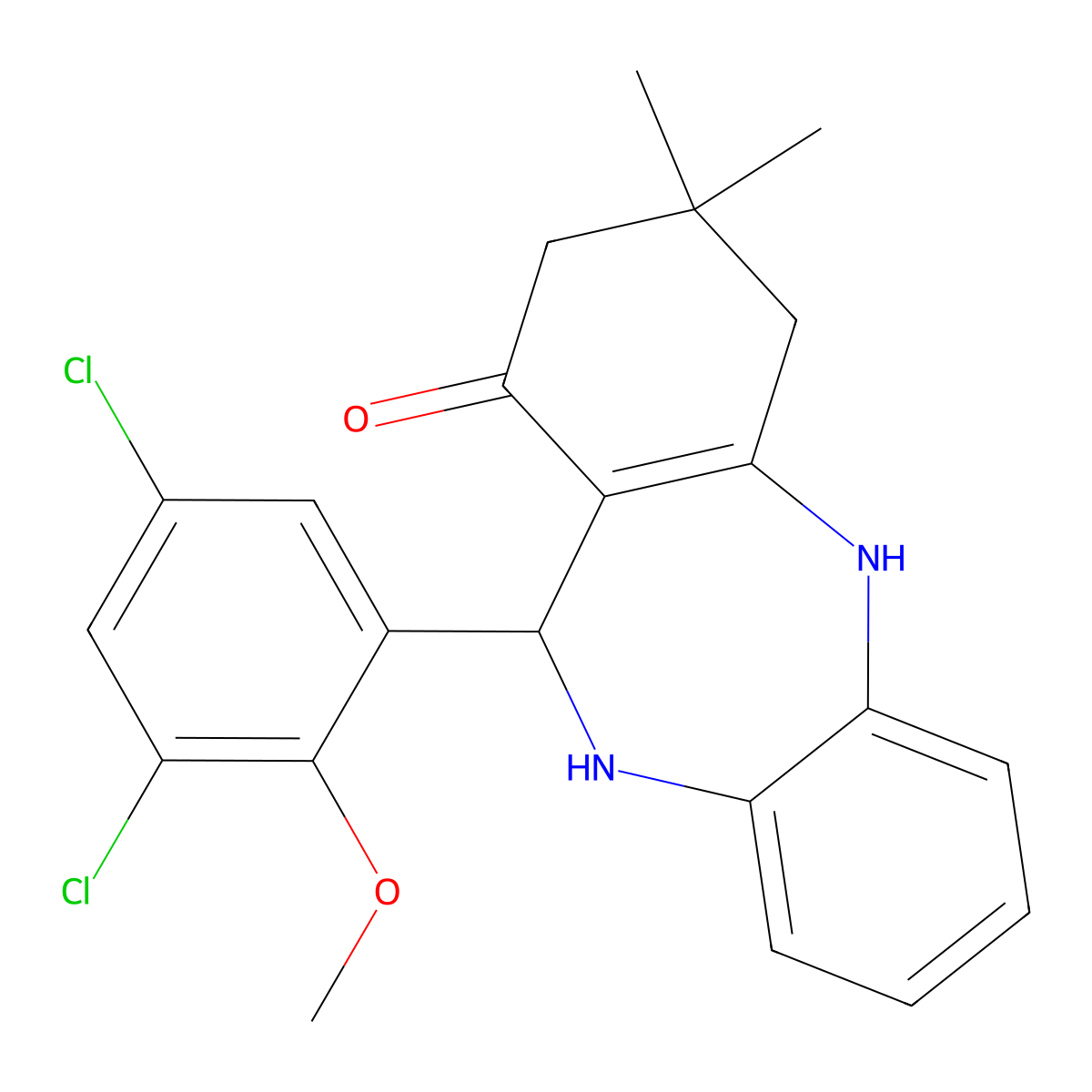 6-(3,5-dichloro-2-methoxyphenyl)-9,9-dimethyl-6,8,10,11-tetrahydro-5H-benzo[b][1,4]benzodiazepin-7-one molecular structure, CAS 352692-41-2